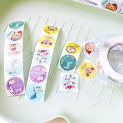 500pcs Roll Reward Encouragement Stickers Round Animal Sealing Stickers