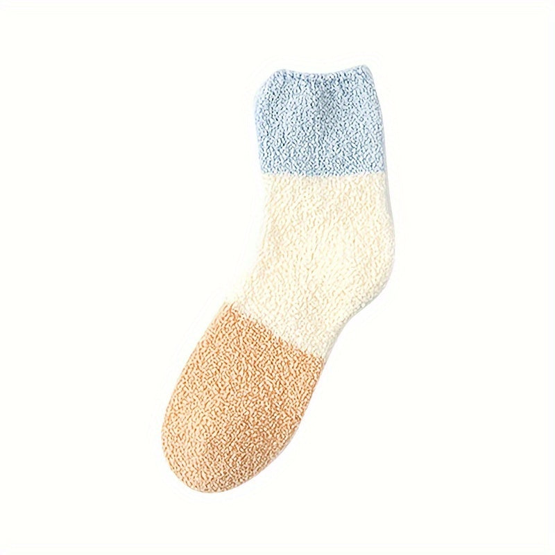 5 Pairs Colorblock Fuzzy Socks Comfy & Warm Mid Tube Socks Women's Stockings