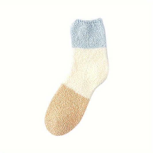 5 Pairs Colorblock Fuzzy Socks Comfy & Warm Mid Tube Socks Women's Stockings