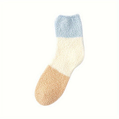 5 Pairs Colorblock Fuzzy Socks Comfy & Warm Mid Tube Socks Women's Stockings