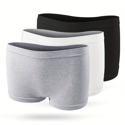 3 Pack Plus Size Seamless Boy Shorts Set Solid Medium Stretch Soft Panties
