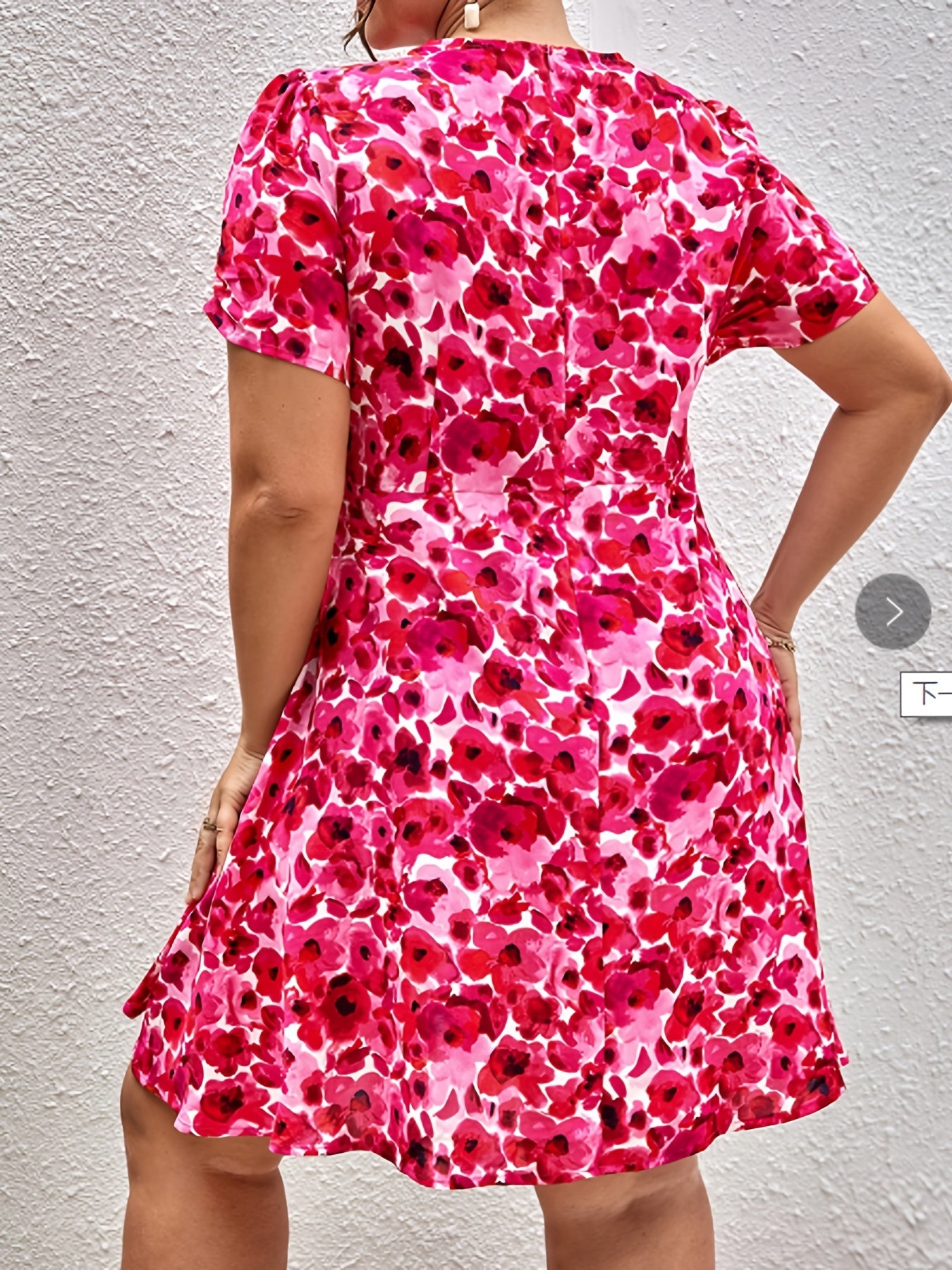  Boho Dress Women's Plus Floral Print Short Sleeve Slim Fit Dress