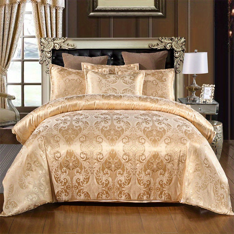 Soft Satin Jacquard Duvet Cover Set with 2 Pillowcases