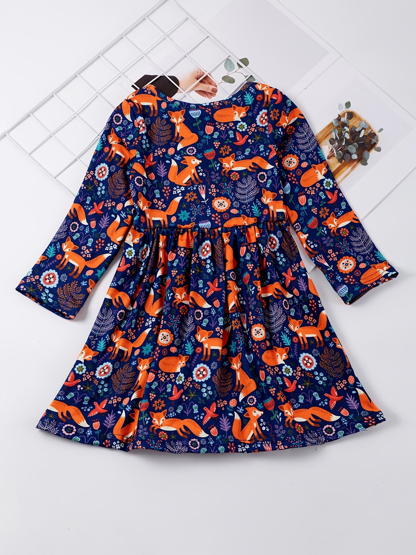 Toddler Girls Long Sleeve Cartoon Fox Stretch Dress