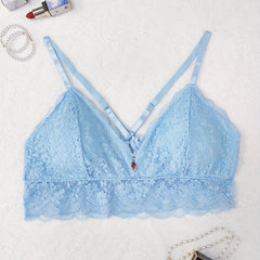  Sexy Lace Trim Bralette Linked Solid Bra