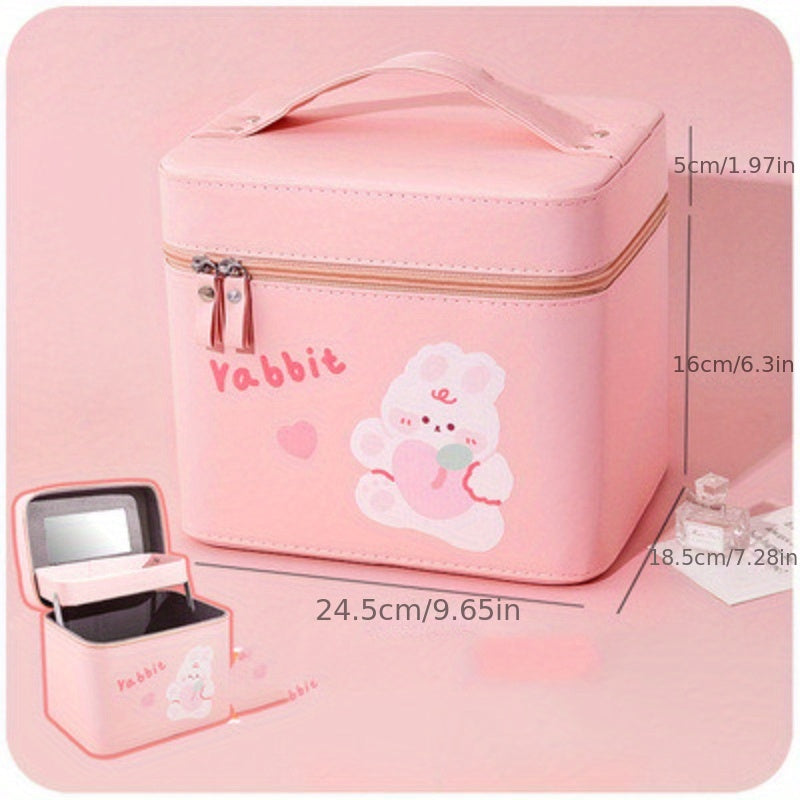 Cosmetic Bag With Mirror Makeup Organizer With Foldable Tray