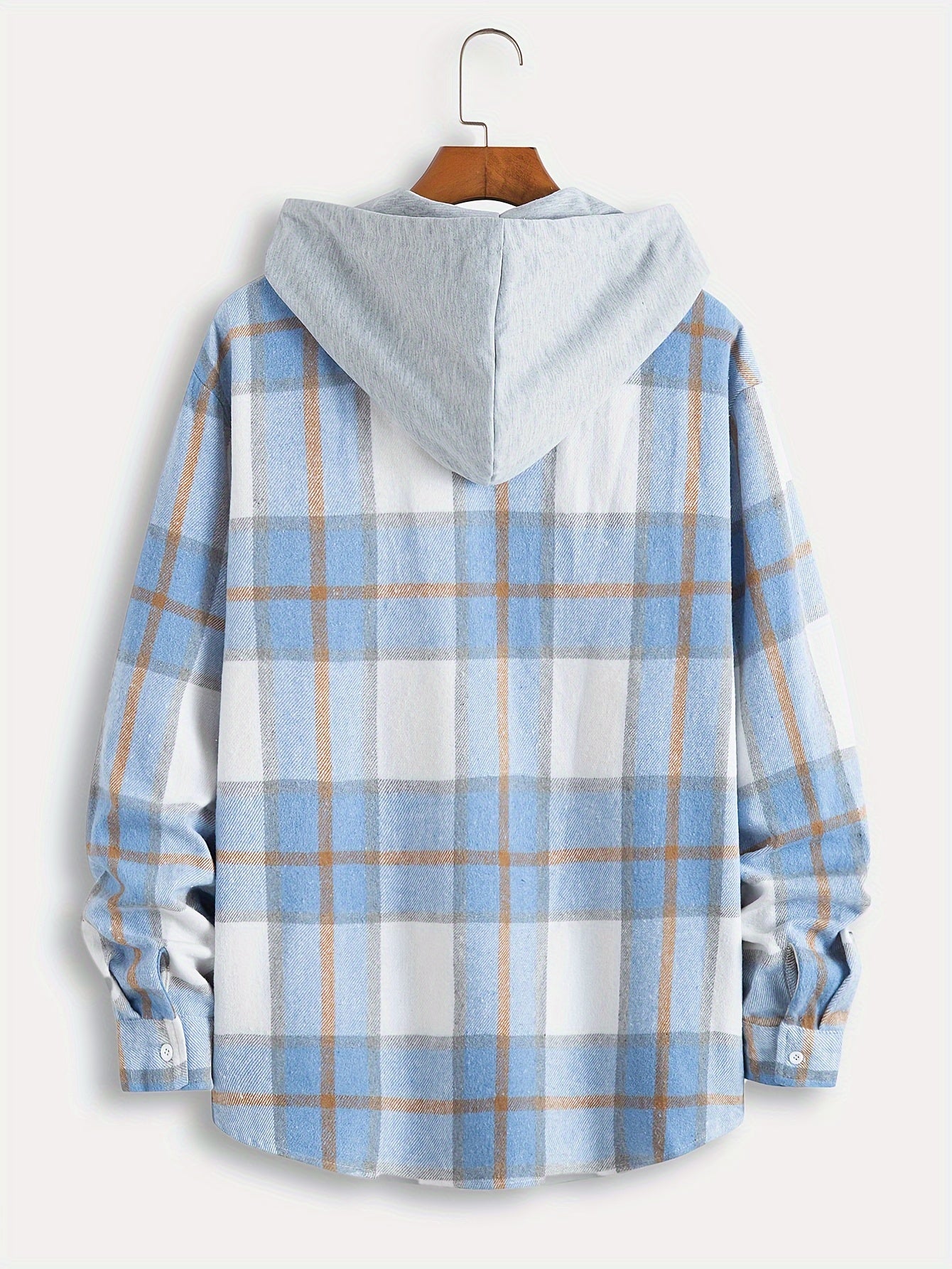 Men's Plaid Hooded Jacket Button Down Shirt