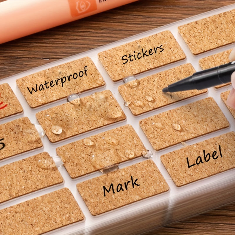 6 Sheets Waterproof Cork Name Stickers Tearable Labels