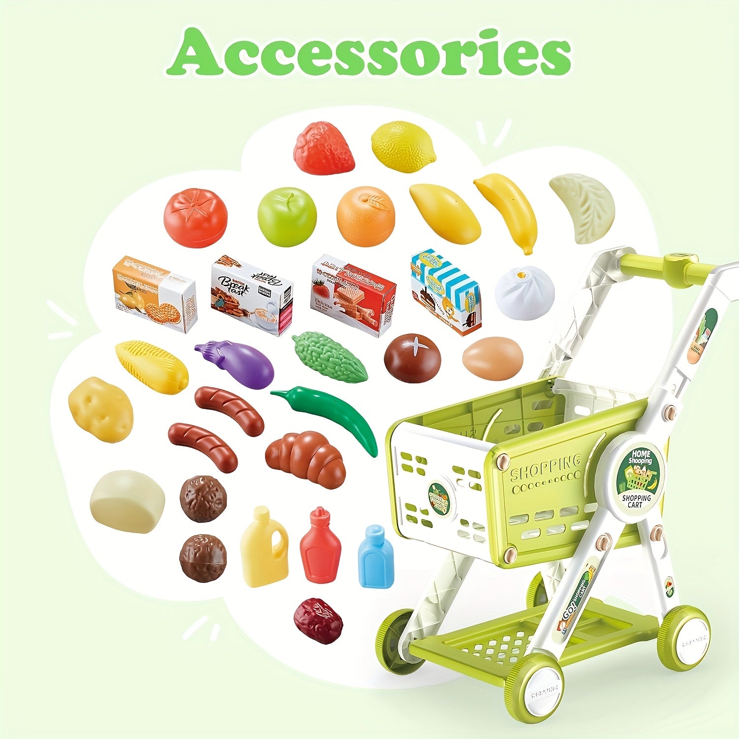 Mini Hand Pushed Shopping Cart Toy Doll Stroller Play Grocery Store Snack Basket