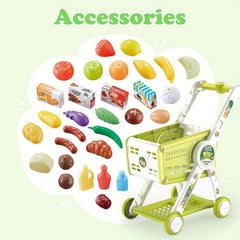 Mini Hand Pushed Shopping Cart Toy Doll Stroller Play Grocery Store Snack Basket