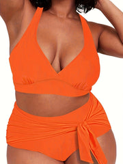  V-Neck Bikini Set with Crisscross Lace Up Back