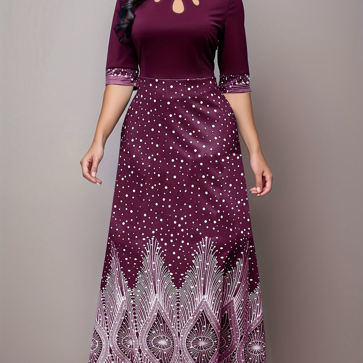Floral Print Cut Out Dress Crew Neck Party Dress