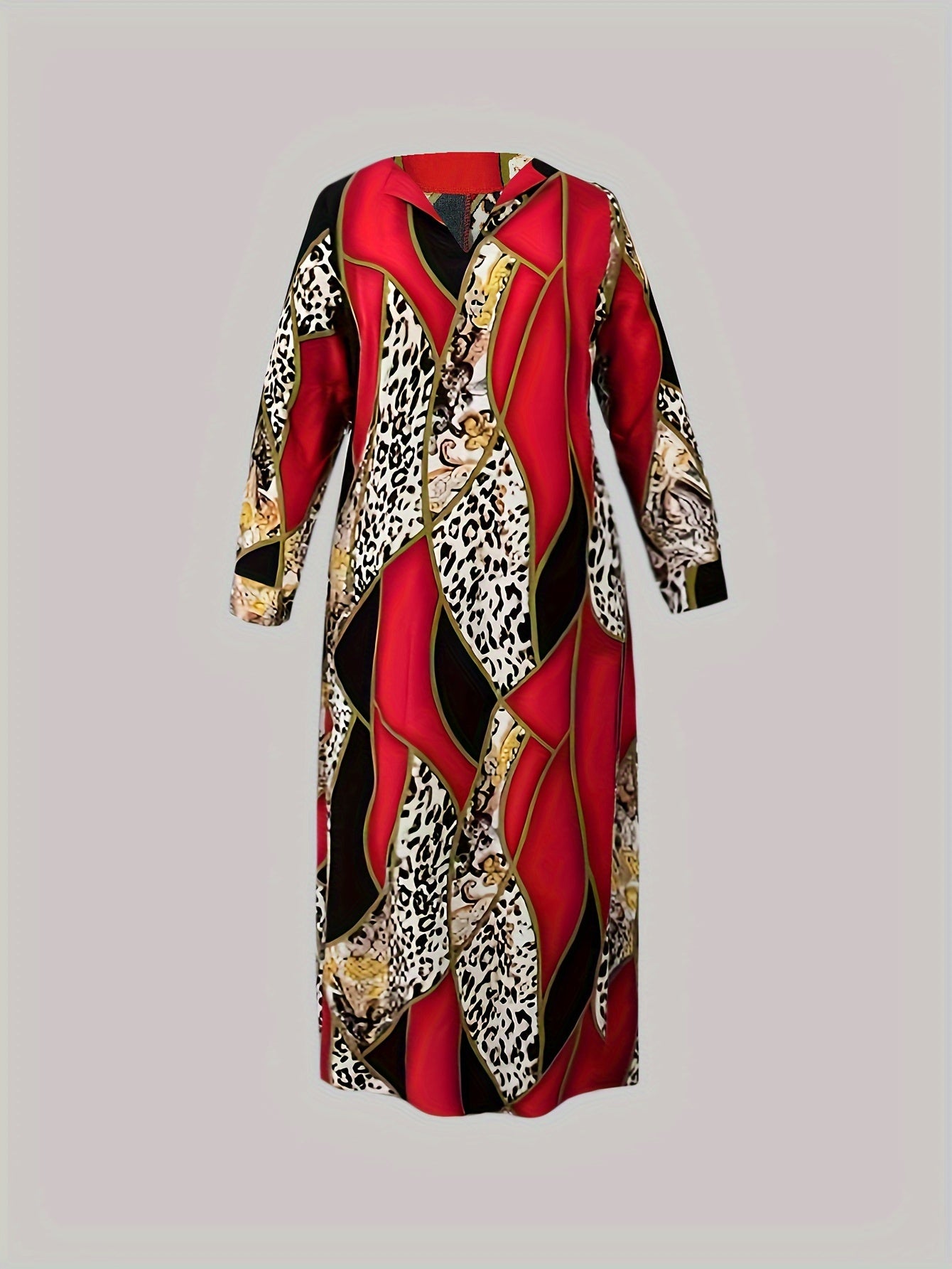  Retro Dress Women's Plus Leopard & Paisley Print Maxi Dress