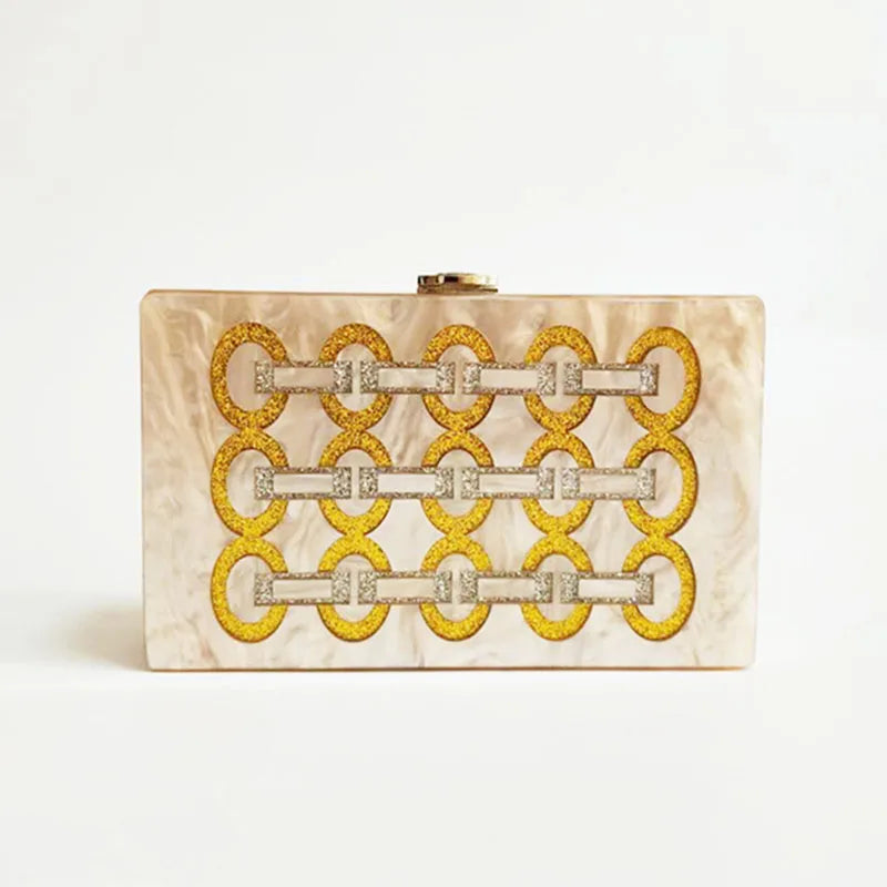 Champagne Acrylic Box Clutch Shoulder Bag