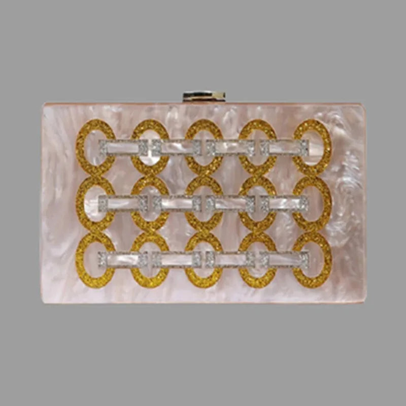 Champagne Acrylic Box Clutch Shoulder Bag