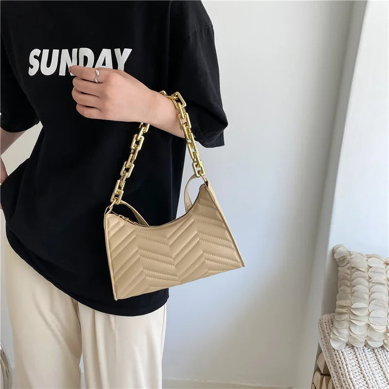 Embossed PU Leather Chain Shoulder Bag Zipper