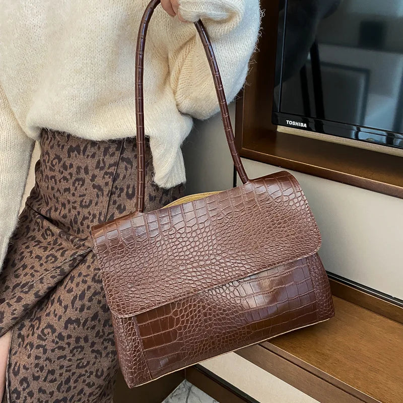 Crocodile Pattern Large Shoulder Bag Women Handbag