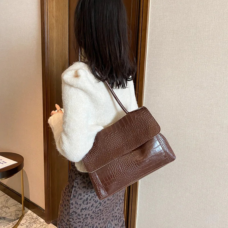 Crocodile Pattern Large Shoulder Bag Women Handbag
