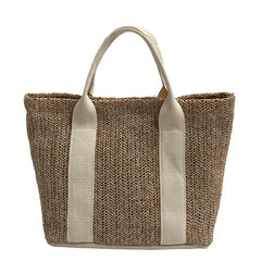 Women's Straw Tote Bag with Zipper Closure - Summer Handbag