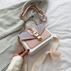 Panelled PU Leather Crossbody Bag For Women Wide strap Shoulder Messenger Bag