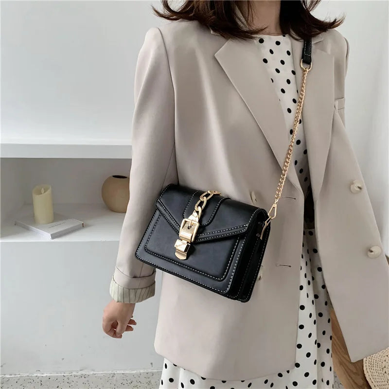 Panelled PU Leather Crossbody Bag For Women Wide strap Shoulder Messenger Bag