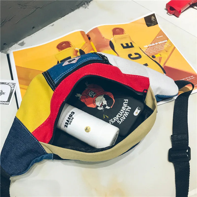 Vintage Panelled Shoulder Bag Messenger Waist Bag