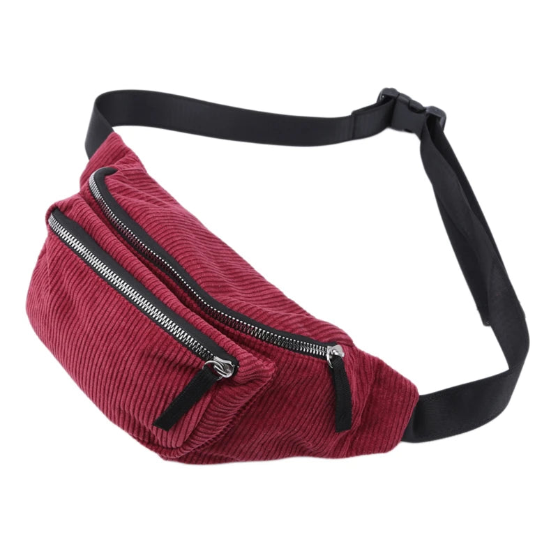 Women's Corduroy Zipper Waist Bag