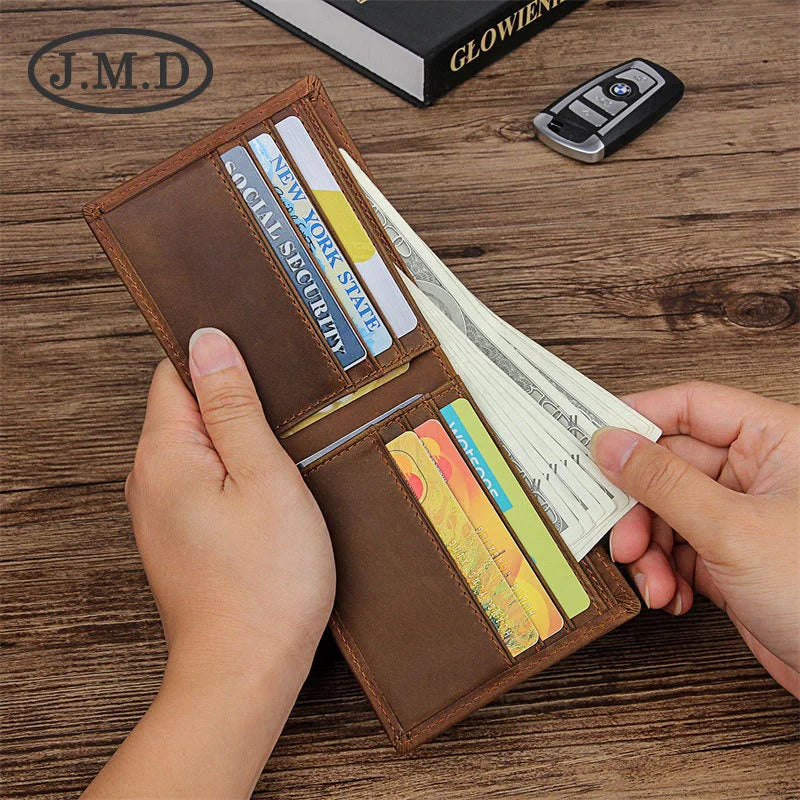 Men's Cowhide Wallet with Crazy Horse Skin Short US Dollar Clip