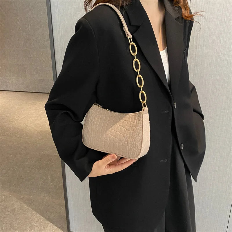 Crocodile Pattern Bags for Women Handbags Metal Chain PU Leather Lady Shoulder