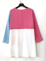  Colorblock Long Sleeve Dress With Pockets