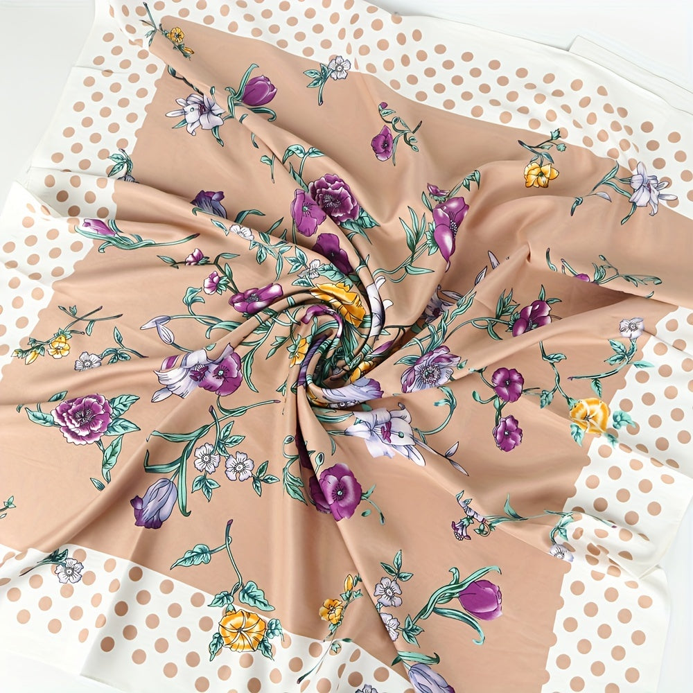 Flower Print Pink Shawl Satin Silk Square Scarf Head Wrap