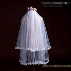 Bridal Wedding Veil Lace Edge Double Layered Comb Access