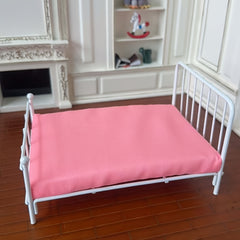 1:12 Dollhouse Iron Single Bed Set Pink Upholstery Nightstand Vintage De