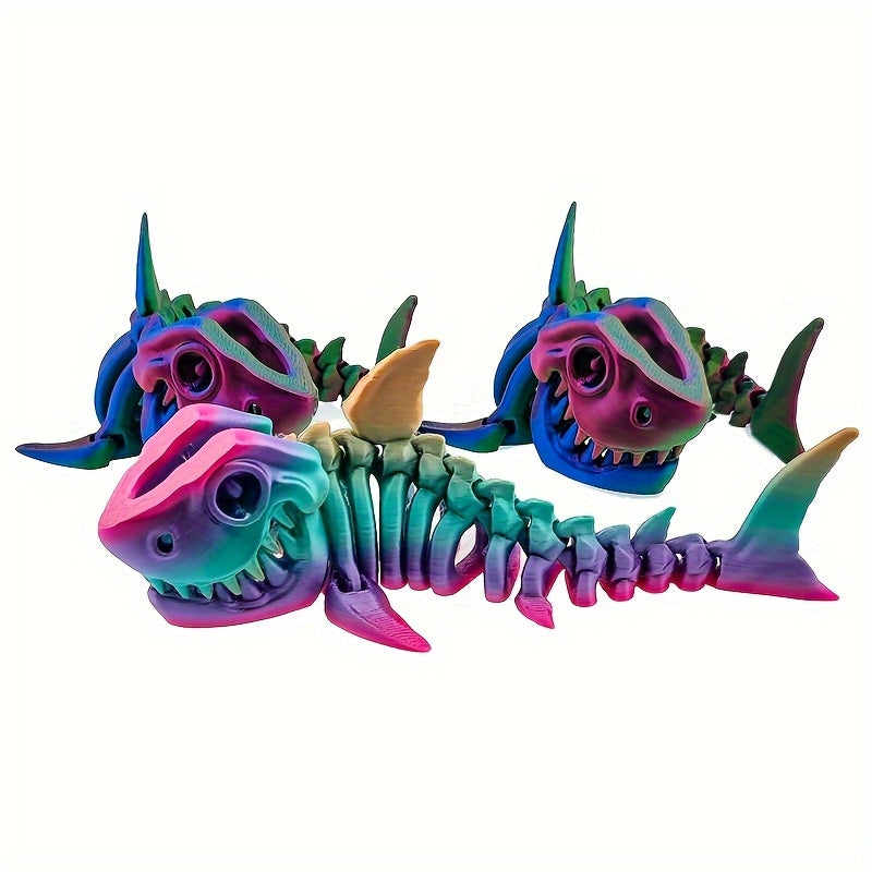 Colorful 3D Printed Shark Skeleton Statue with Flexible Joints