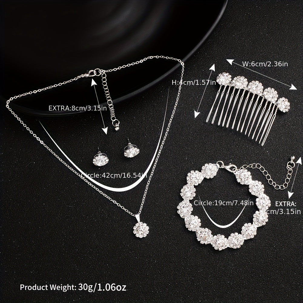 Crystal Jewelry Set Hair Comb Necklace Earrings