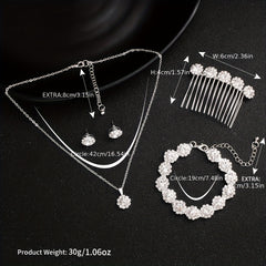 Crystal Jewelry Set Hair Comb Necklace Earrings