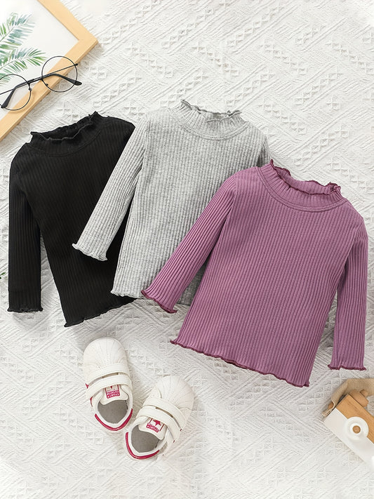 Baby Toddler Girls Long Sleeve Solid Wave Edge T Shirt Tops Blouse Sweater