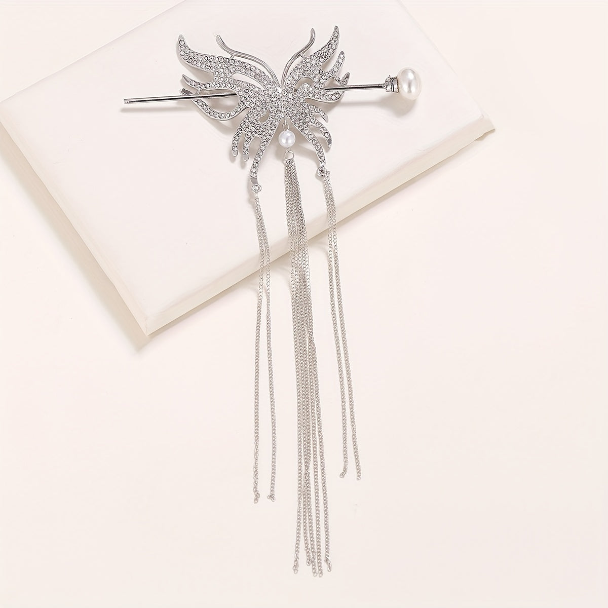 Metal Butterfly Hairpin Tassel Rhinestone Hair Stick
