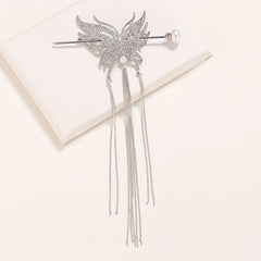 Metal Butterfly Hairpin Tassel Rhinestone Hair Stick