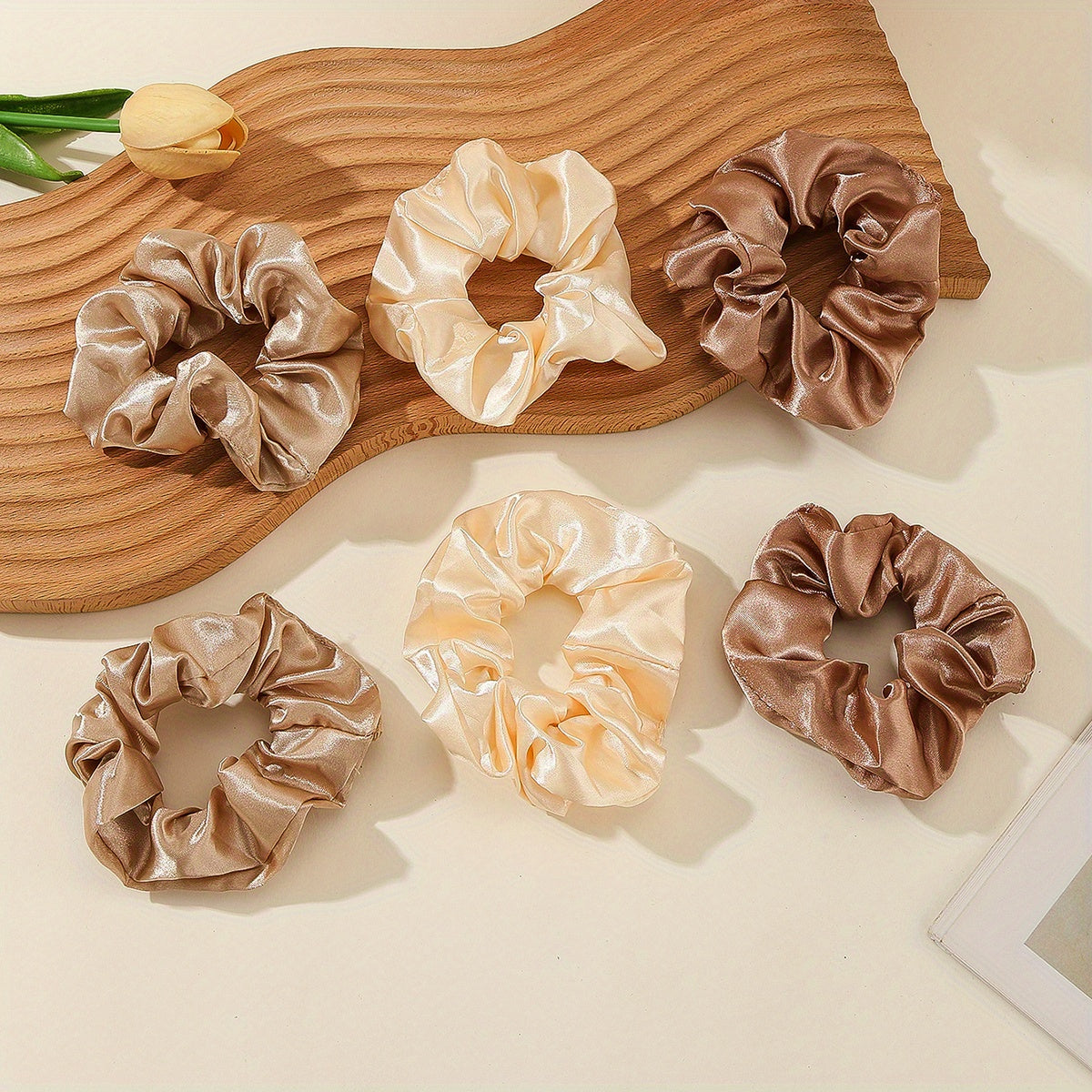 6pcs Soft Style Satin Scrunchies Hair Rope Ponytail Holder Hair Tie