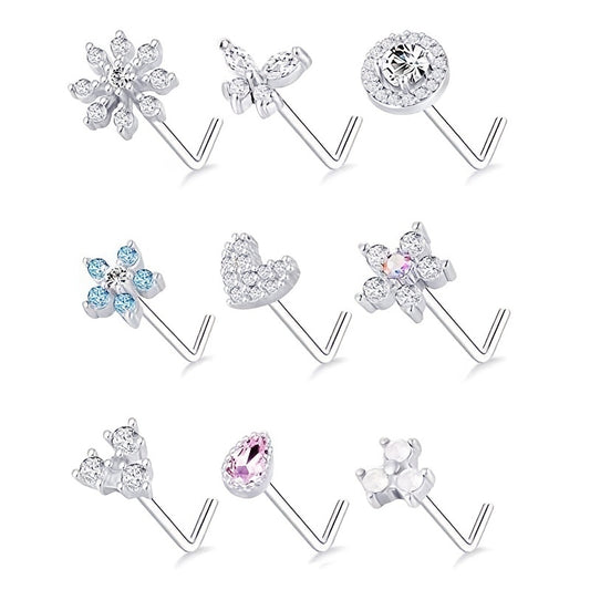 Stainless Steel Nose Ring Stud Flower Snowflake Butterfly Nose Piercing