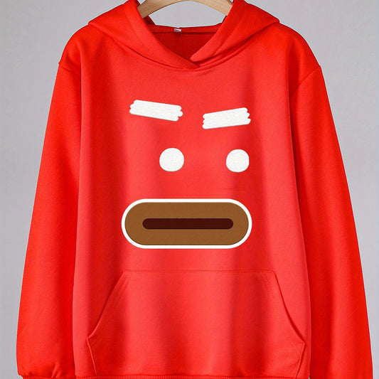 Girls Cartoon Expression Long Sleeve Hooded Sweatshirt for Spring and Autumn