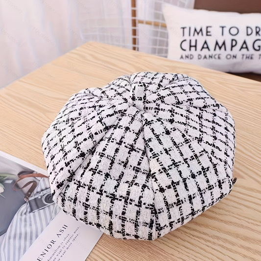 Plaid Pattern Beret Hat for Girls - Winter Decoration