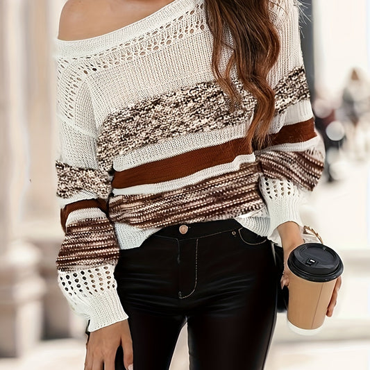 One Shoulder Cut Out Pullover Sweater Long Sleeve Casual Sweater