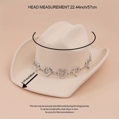 Silvery Oval Heart Stone Iron Chain Decor Cowboy Hat