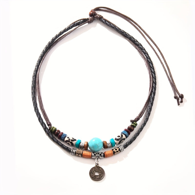 Boho Turquoise PU Leather Coin Necklace Party Favors