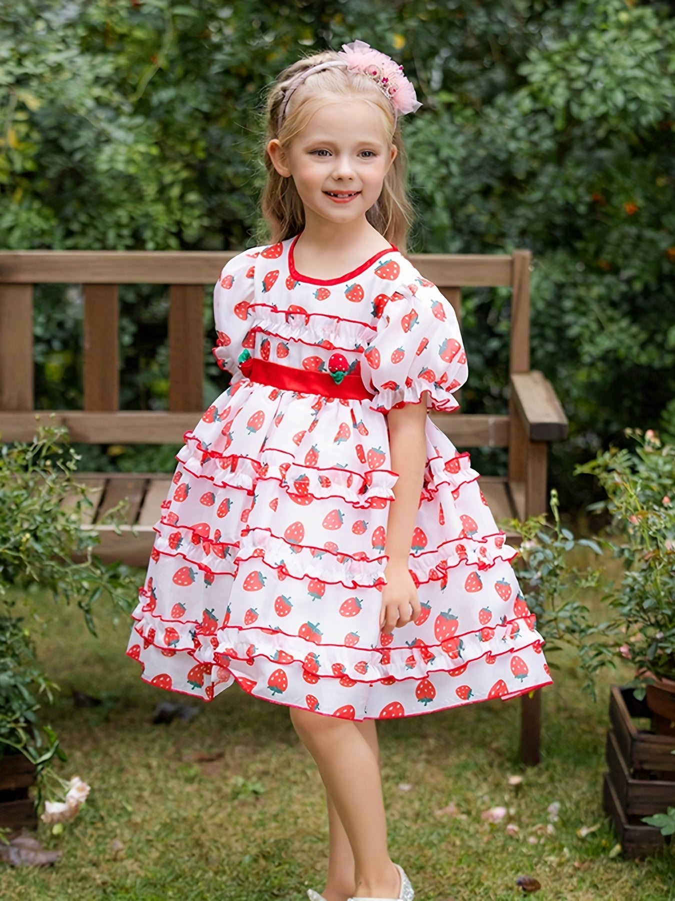 Girls Strawberry Princess Tutu Dress Party Beach Outfit