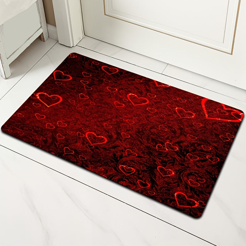 Romantic Red Rose and Red Heart Print Decorative Rug