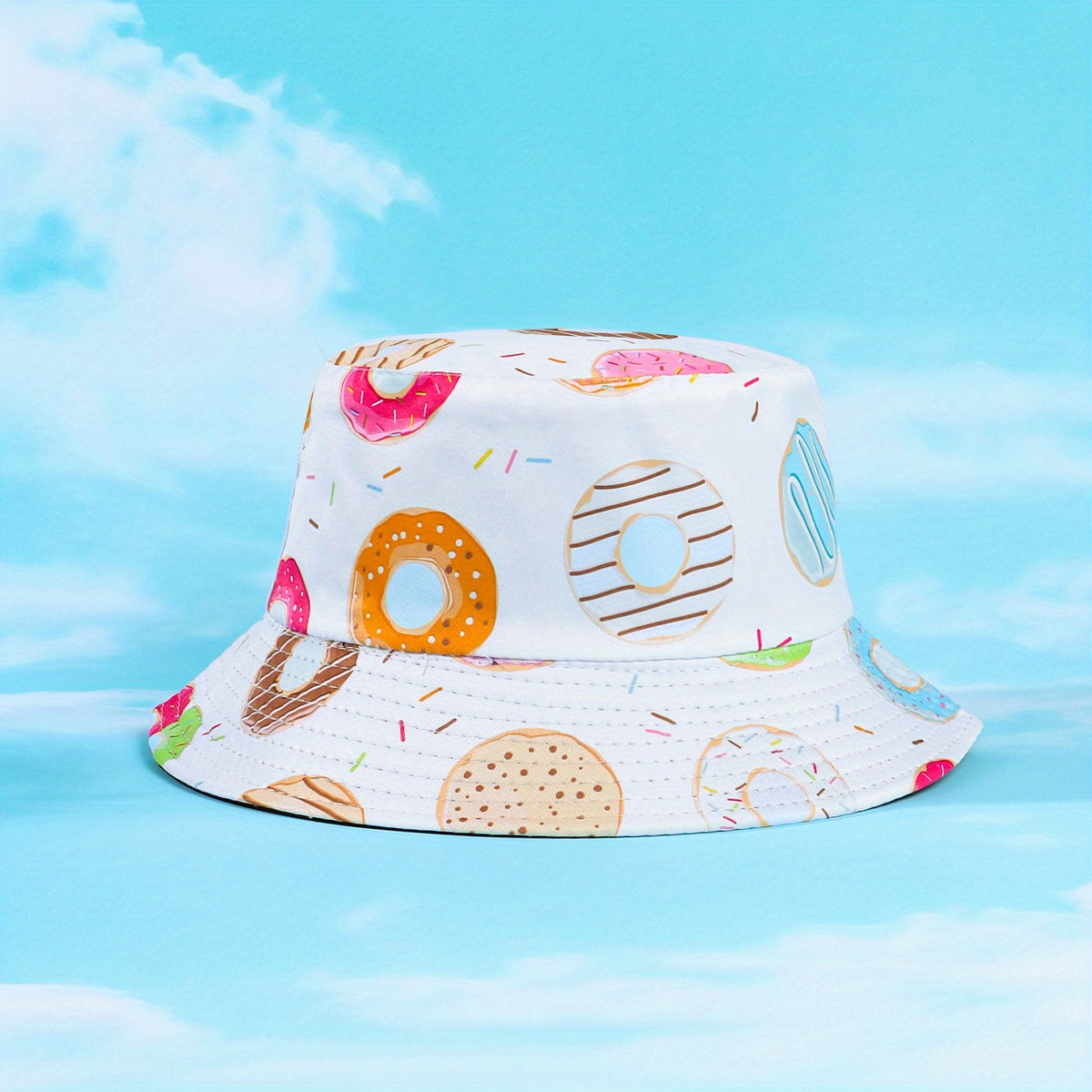 Donut Print Bucket Hat Reversible Sunscreen Fisherman Cap