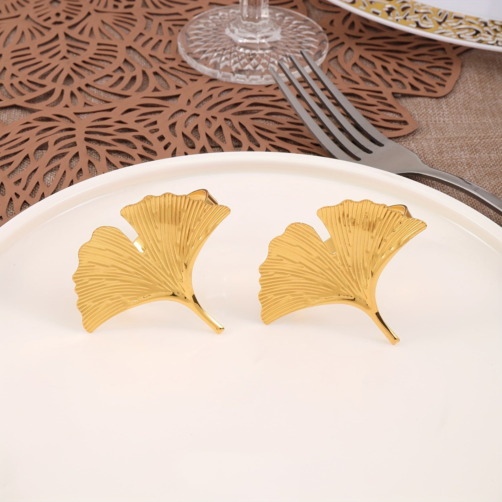 6pcs Ginkgo Leaf Napkin Ring for Farmhouse Wedding